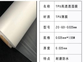赞晨TPU防水透湿膜高透型号ZC-GD-0.025大卷膜热熔胶